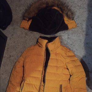 Yellow Zara basics coat with hood